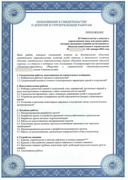 Приложение к свидетельству о допуске к строительным работам Новомосковск СРО в строительстве